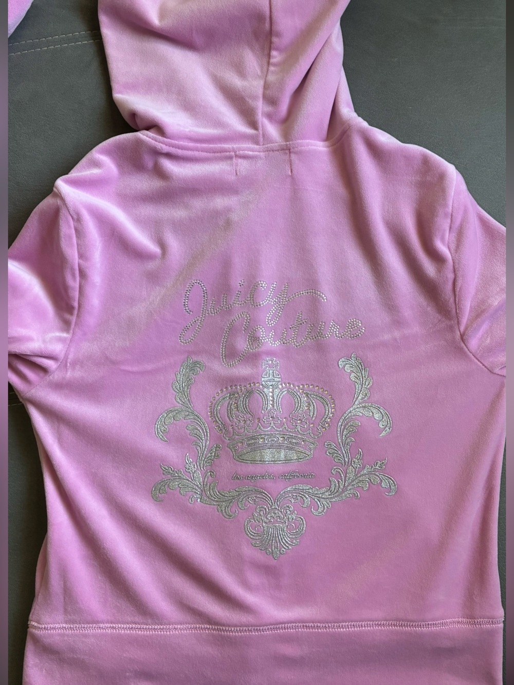 Juicy Couture Pink Velour Rhinestone Crown Zip-Up Hoodie